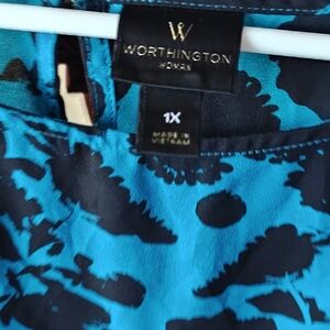 Worthington Teal and Black Patterned Blouse